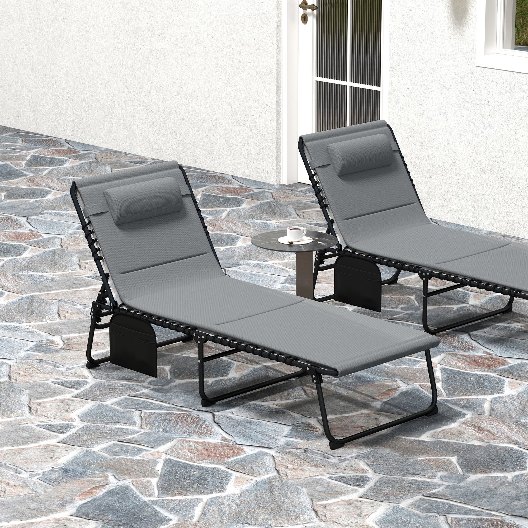 Outsunny Set of Two Reclining Sun Loungers - Charcoal Grey