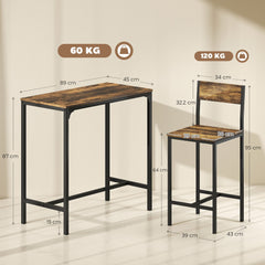 HOMCOM 3-Piece Bar Table Set with 2 Stools, Industrial Breakfast Bar Set with Footrest, Backrest for Dining Room, Small Space