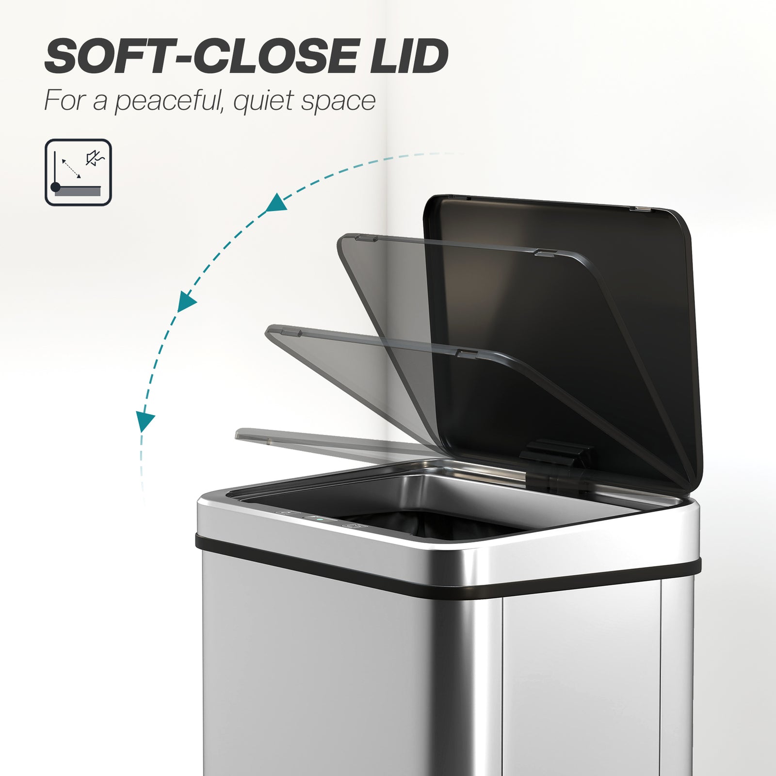 HOMCOM 50L Sensor Bin with Soft-Close Lid, Stainless Steel Automatic Touchless Motion Sensor Kitchen Bin, Silver Tone