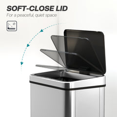 HOMCOM 50L Sensor Bin with Soft-Close Lid, Stainless Steel Automatic Touchless Motion Sensor Kitchen Bin, Silver Tone