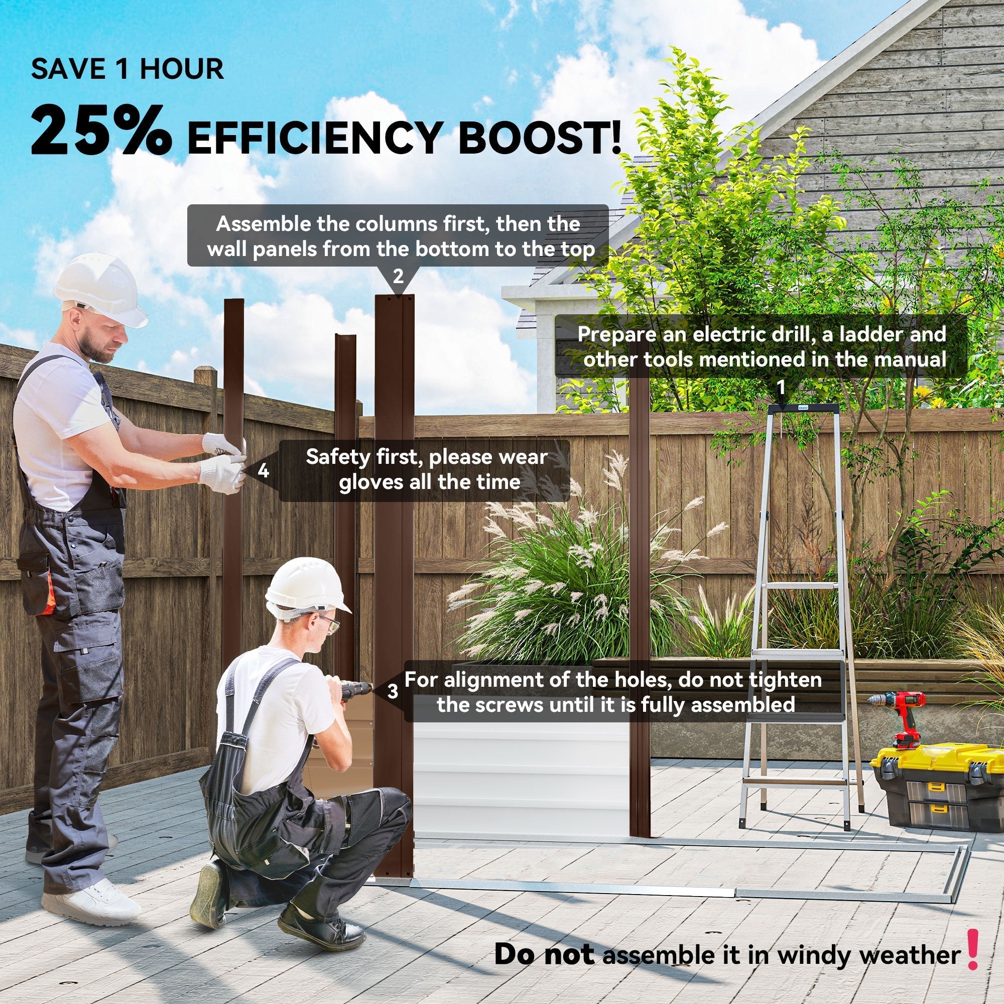 Outsunny 4 x 6ft Galvanised Steel Garden Shed, with Lock and Gloves - Oak