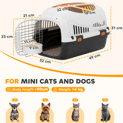 PawHut Plastic Pet Carrier Hard Shell Dog Cat Carrier Max 4 KG Steel Door Feed Bowl Secure Lock 49 x 32 x 31 cm