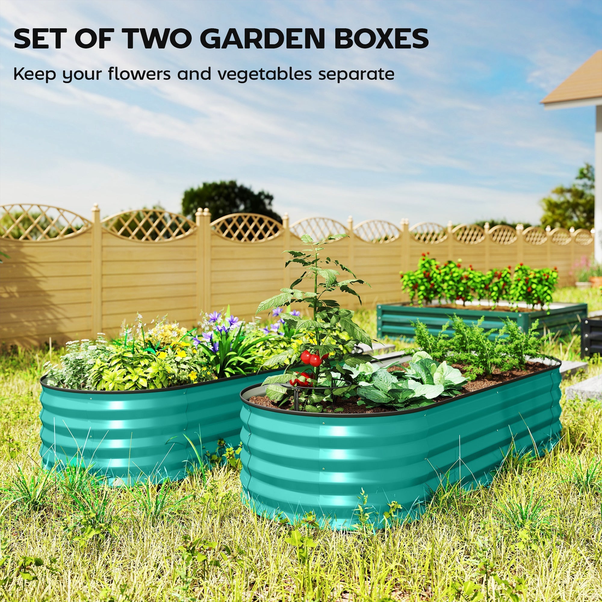 Outsunny Set of Two 150 x 60cm Steel Planters - Green