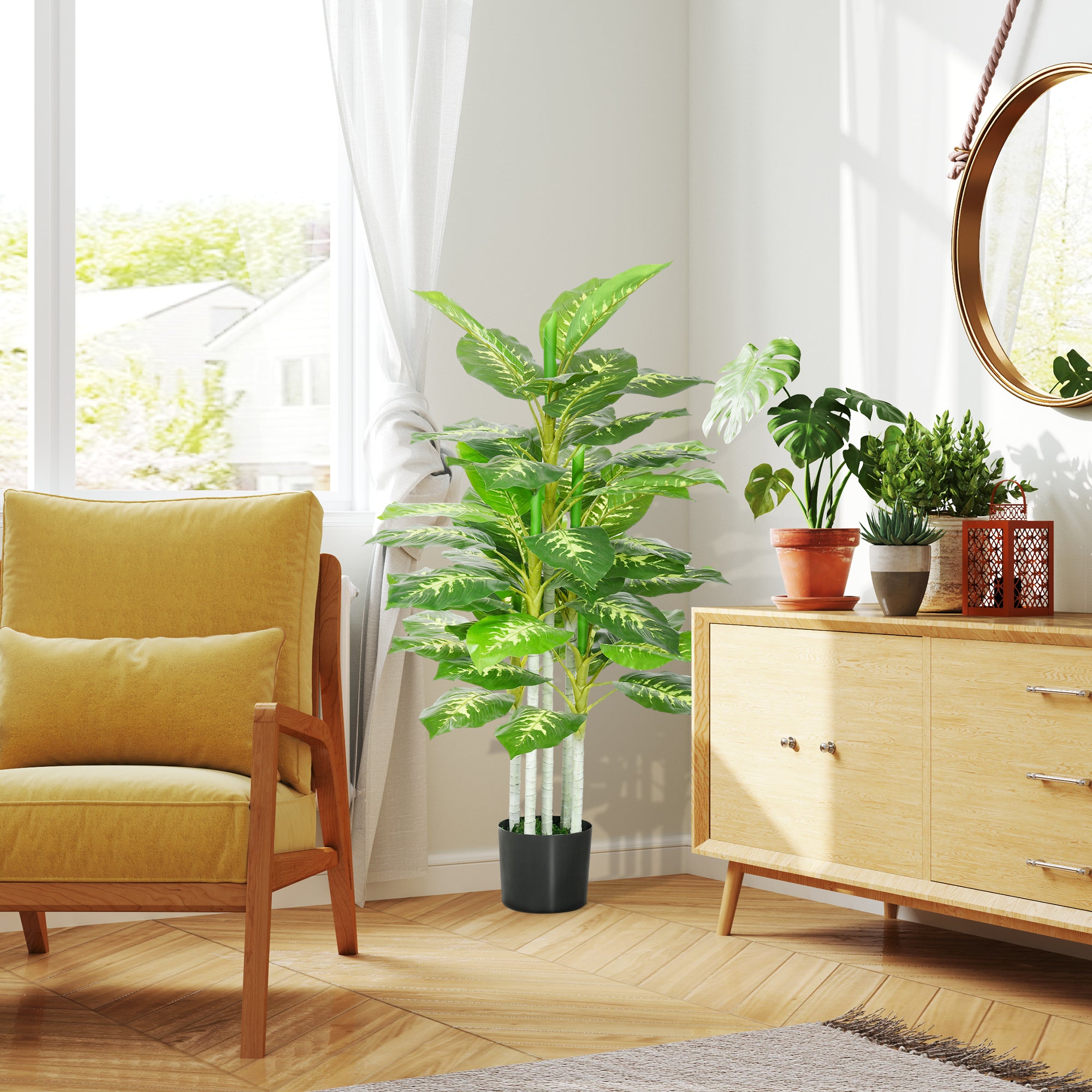 HOMCOM Artificial Evergreen Tree Fake Decorative Plant in Nursery Pot for Indoor Decor, 120cm