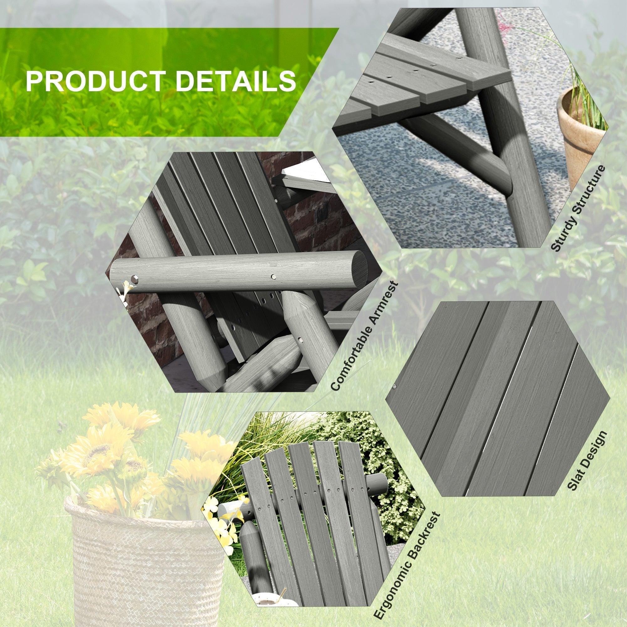 Outsunny Wood Patio Chair Bench 2 Seats w/ Centre Coffee Table, Garden Bench, Grey