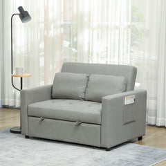 HOMCOM Loveseat Sofa Bed, Convertible Bed Settee with 2 Pillows, Side Pockets, Light Grey