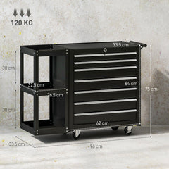 HOMCOM Lockable Steel Tool Chest on Wheels, 7 Drawer Tool Box with Handle for Workshop, Garage, Black - product image 3