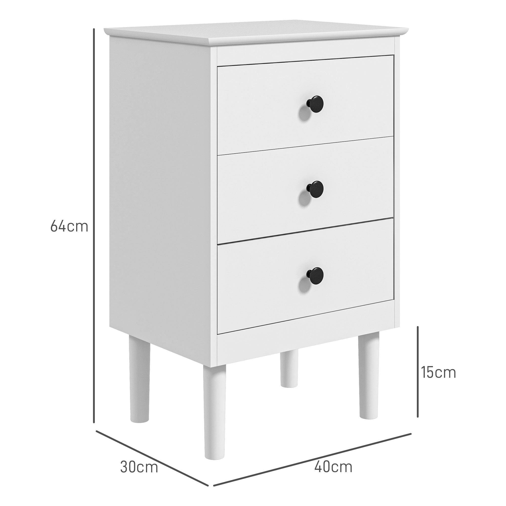 HOMCOM Set of Two Three-Drawer Bedside Tables - White