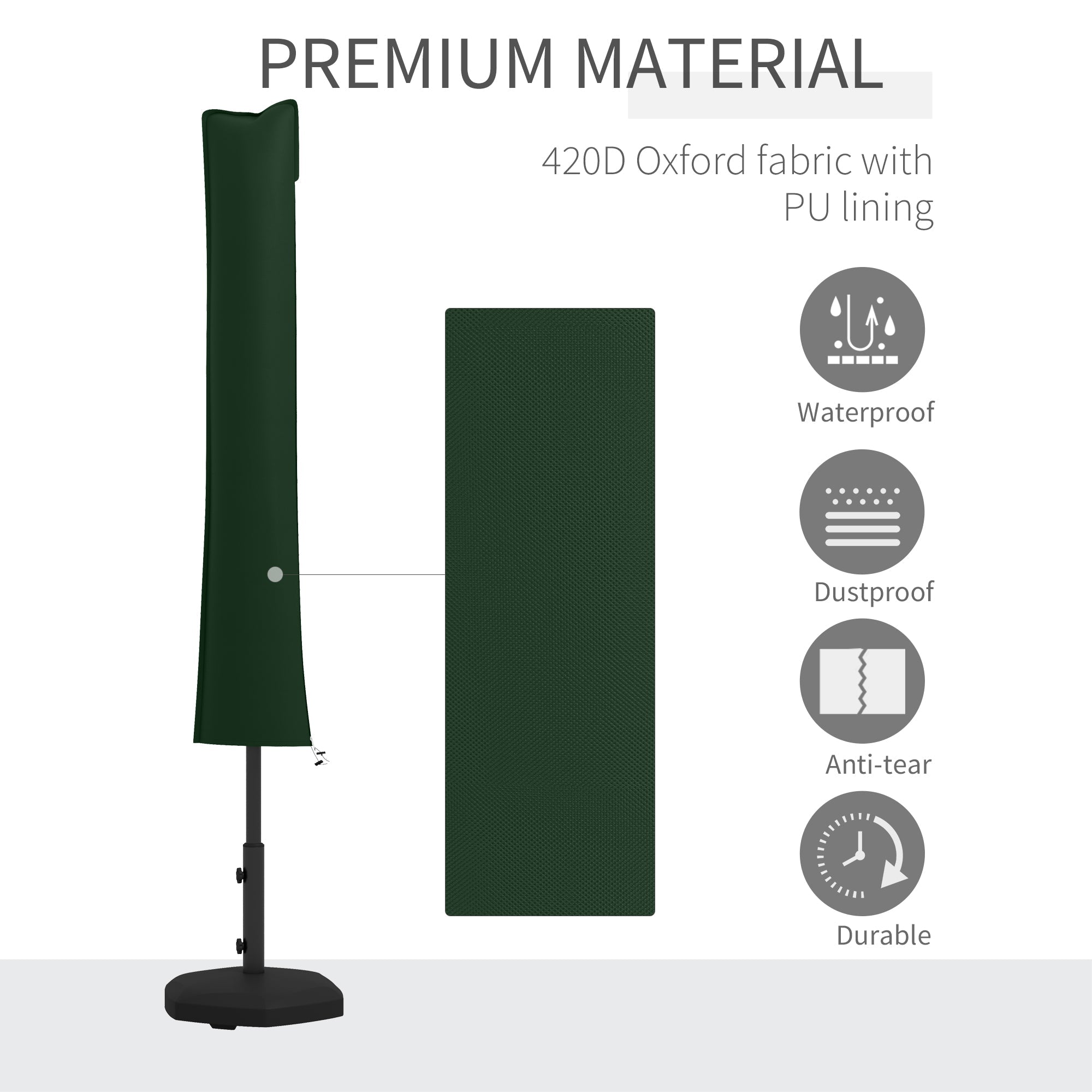 Outsunny Parasol Cover, Cantilever Umbrella Cover for 2-3.5 m Parasols, Banana Umbrella Protector with Zipper, Green