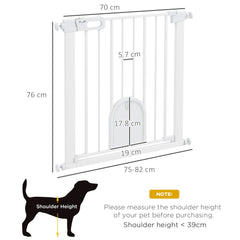 PawHut 75-82cm Pet Safet Gaye, Pressure Fit Stair, with Cat Flap, Double Locking, White