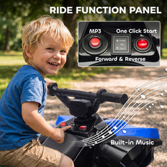 AIYAPLAY 6V Kids ATV, 4 Wheeler Electric Ride on Car with Music and LED Headlights, for Ages 18-56 Months Boys and Girls, Blue
