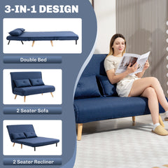 HOMCOM Two-Seater Linen-Look Sofa Bed - Dark Blue