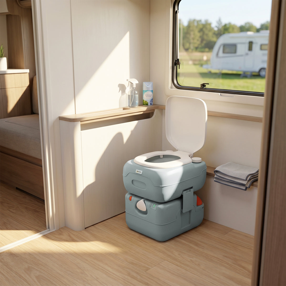 Outsunny Portable Toilet for Adults, 22L Camping Toilet with Seat, Lid and Anti-Leak Handle Pump, Outdoor Travel Toilet with Detachable Tanks for Camping, Boating, Hiking, Travel, RV, Grey