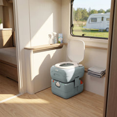 Outsunny Portable Toilet for Adults, 22L Camping Toilet with Seat, Lid and Anti-Leak Handle Pump, Outdoor Travel Toilet with Detachable Tanks for Camping, Boating, Hiking, Travel, RV, Grey