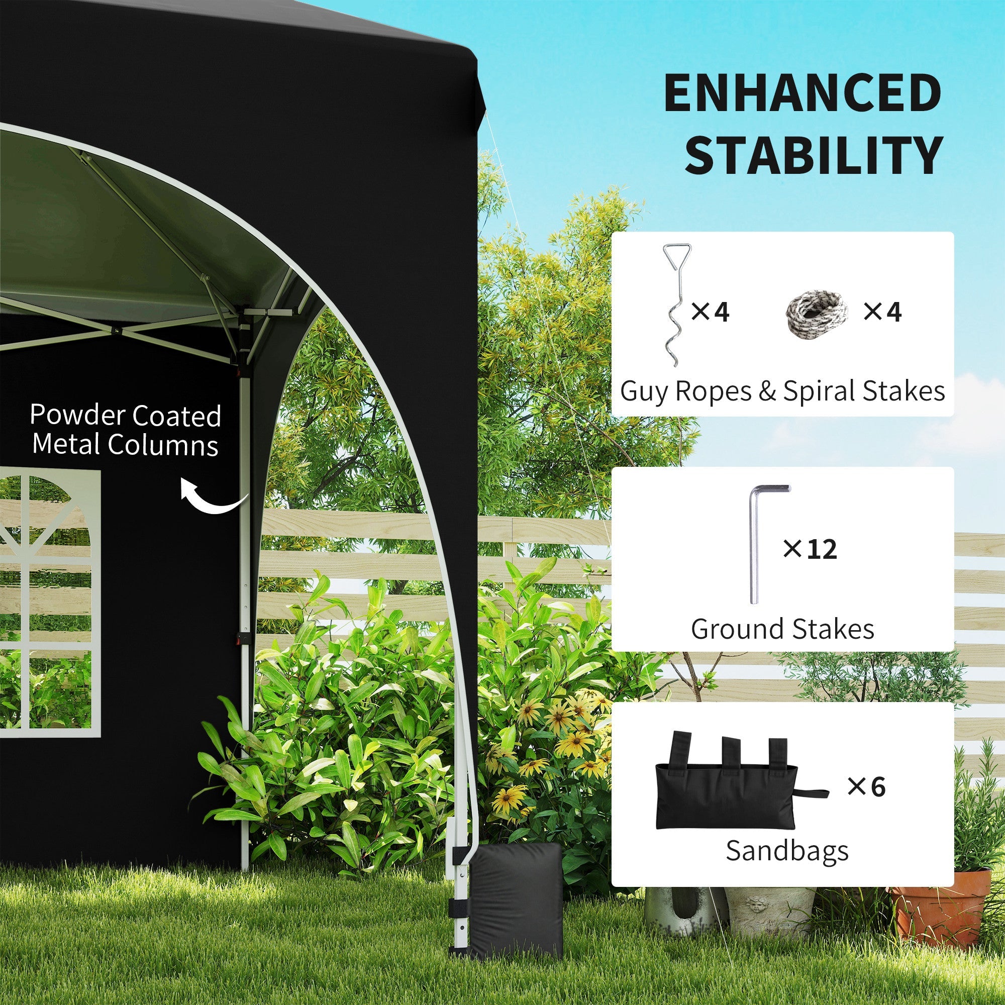 Outsunny 3 x 6m Pop Up Gazebo Shelter with Sides, 6 Sandbags, Peak Top Garden Party Tent Marquee with Carry Bag, Black