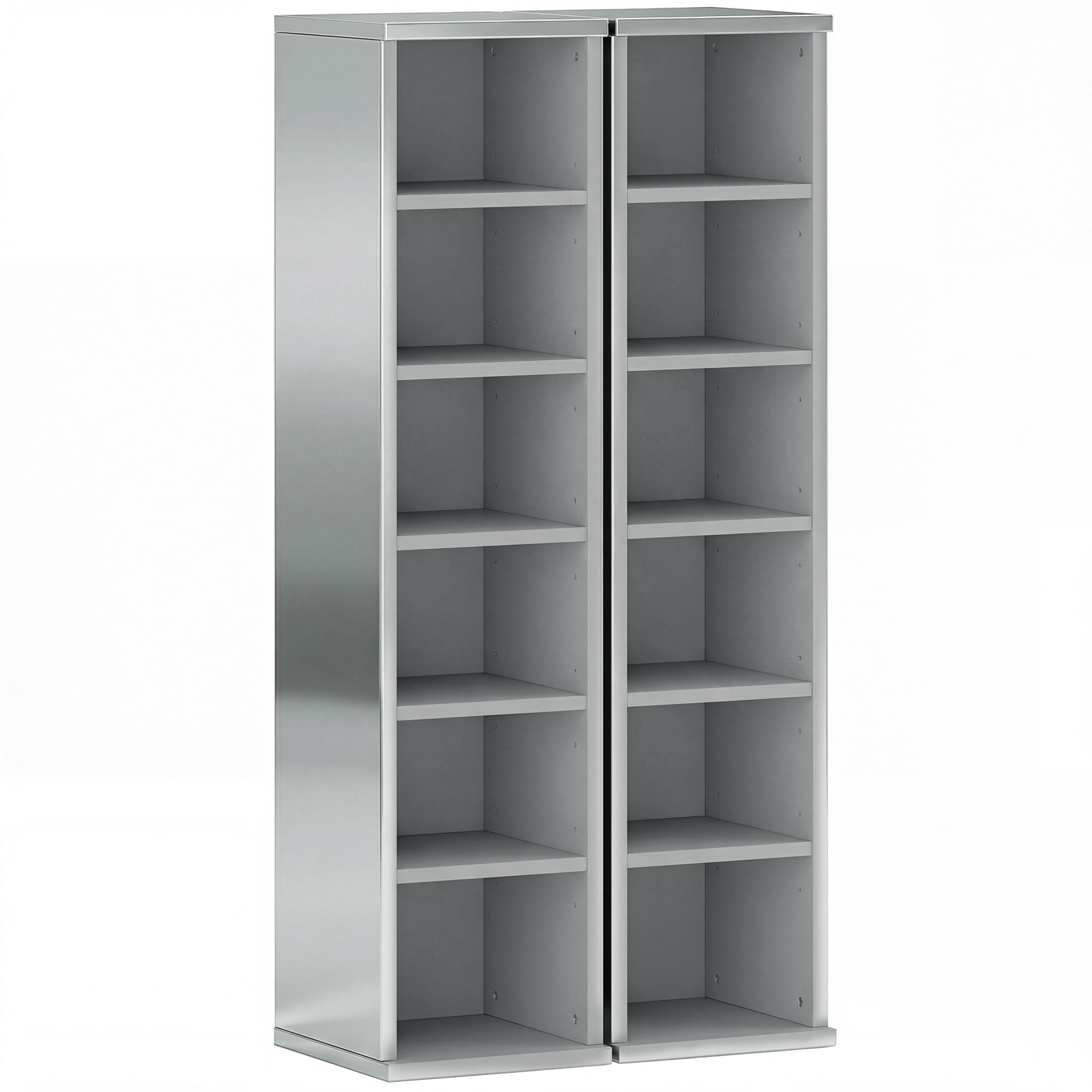 HOMCOM Set of 2 CD Media Display Shelf Unit Tower Rack with Adjustable Shelves, High Gloss Grey