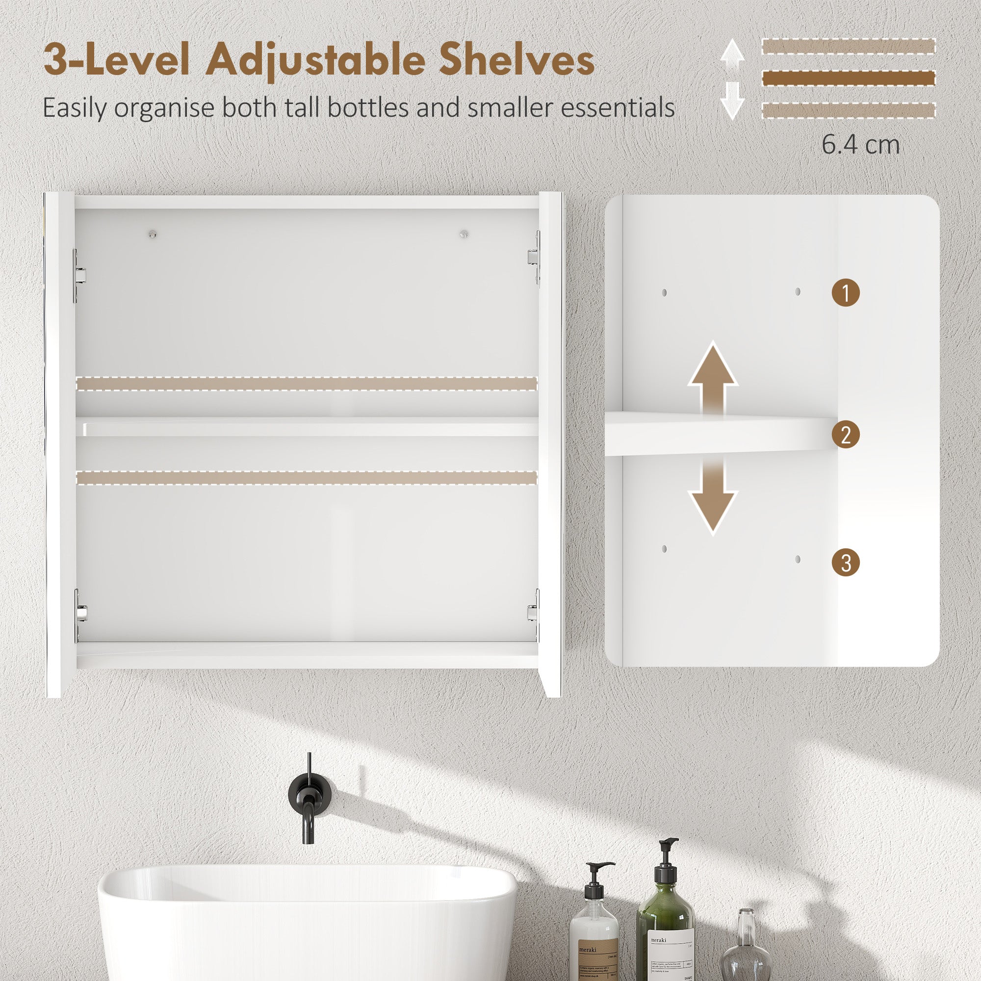 HOMCOM Double-Door Bathroom Mirror Cabinet - White