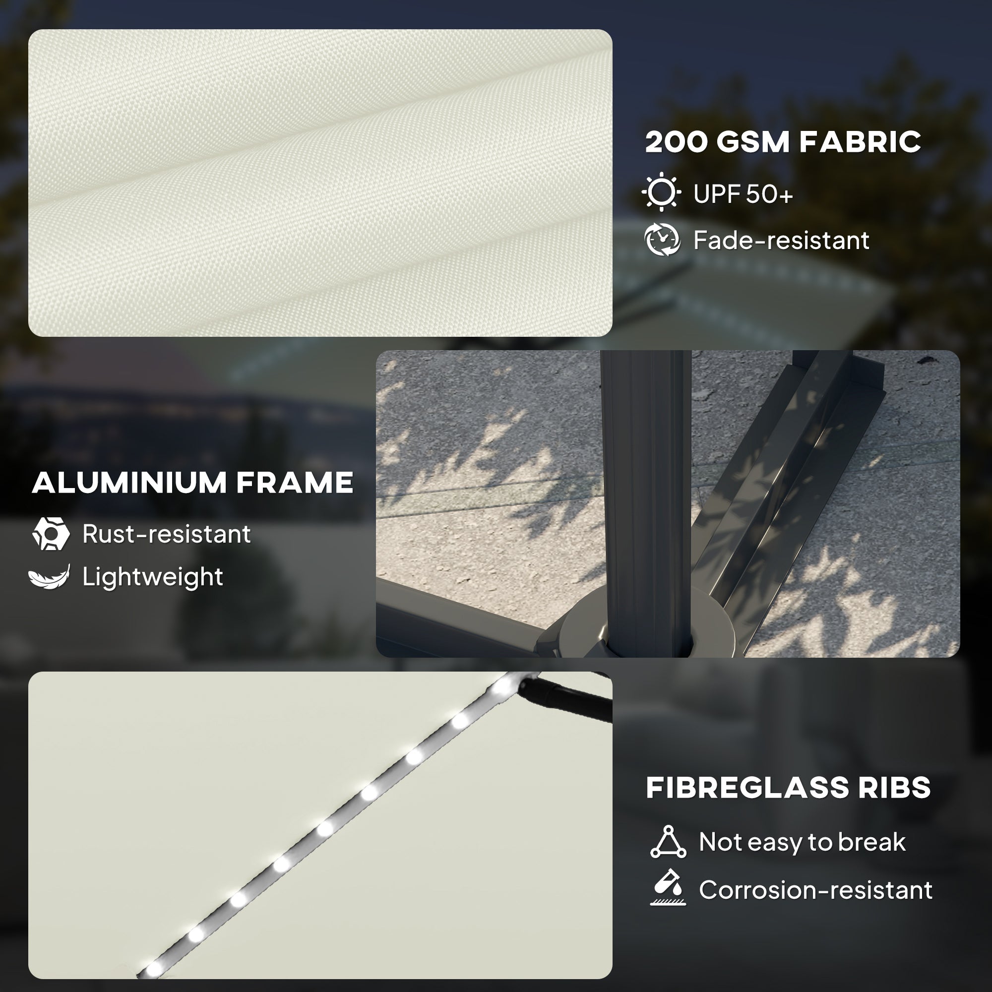 Outsunny 3(m) Cantilever Garden Parasol with Solar Powered Lights, Crank Handle & Cross Base, UPF 50+, 360√Ç¬∞ Rotation, Cream