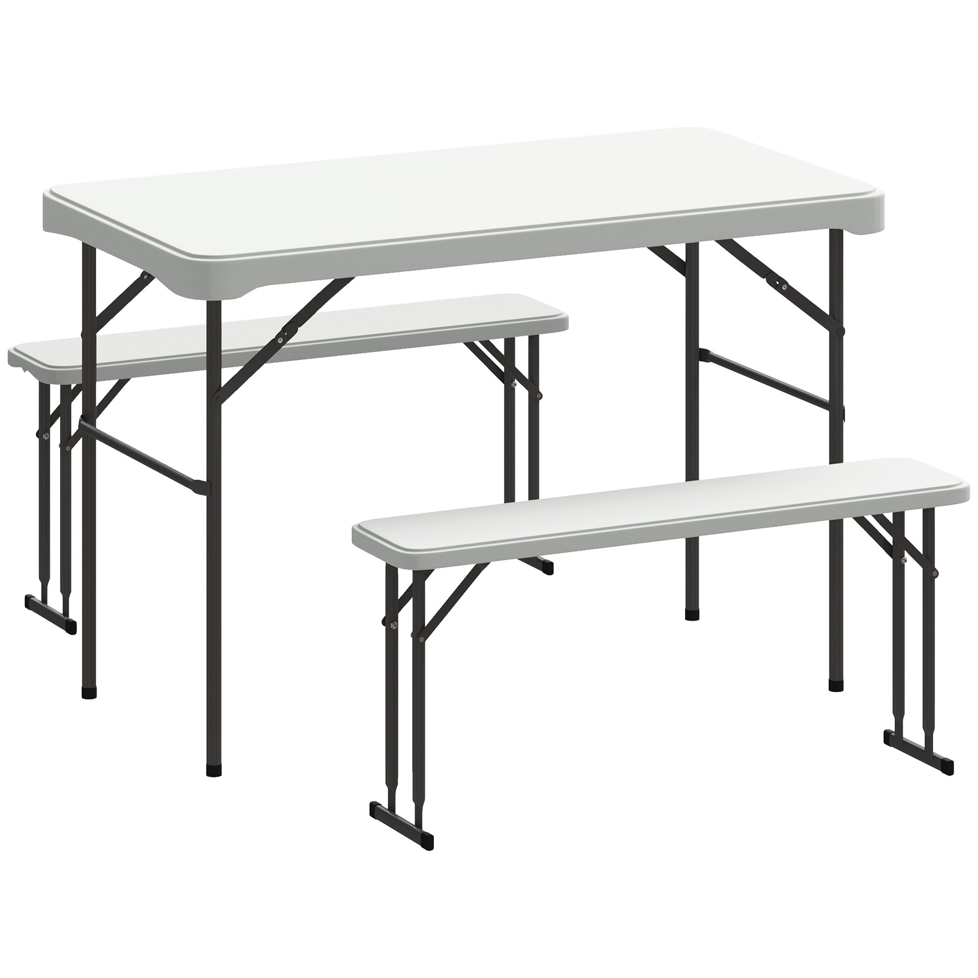 Outsunny Three-Piece Folding Picnic Table and Bench Set - White