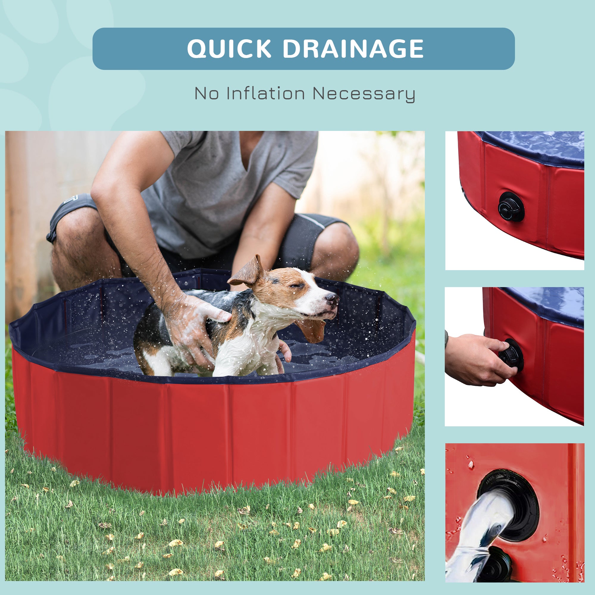 PawHut Dog Paddling Pool, Foldable Dog Pool, Leakproof & Hard Plastic, Portable Pet Bathtub with Non-Slip Base & Drainage Hole, for Indoors, Outdoors, Garden, Patio, 100 x 30 cm, Red