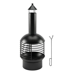 Outsunny Chimney Fire Pit, Portable Wood Burning Firepit with Poker, Charcoal Grid, Outdoor Fireplace for Garden Patio, Black