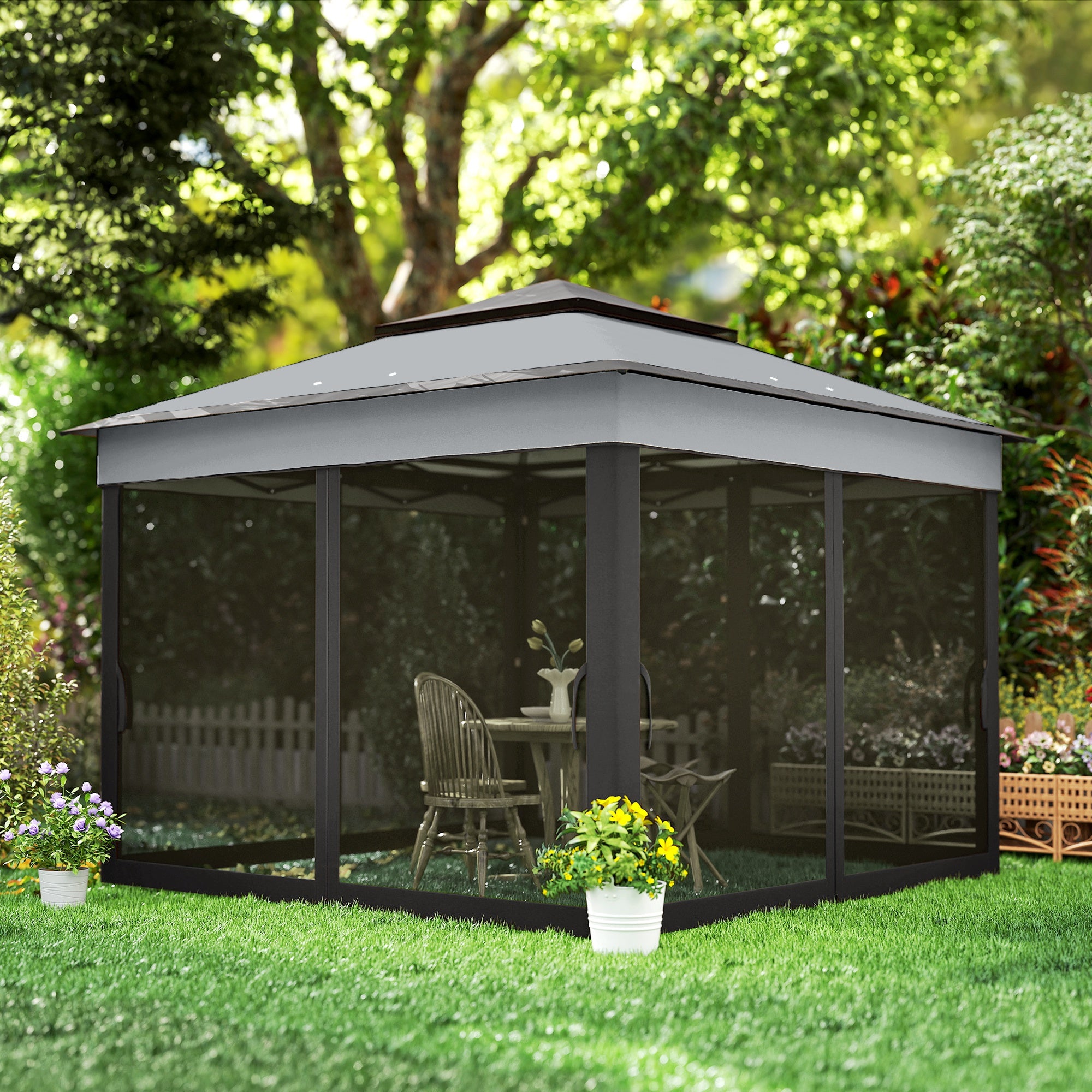Outsunny 3 x 3(m) Pop Up Gazebo, Height Adjustable Instant Event Shelter with Netting and Carrying Bag, Grey