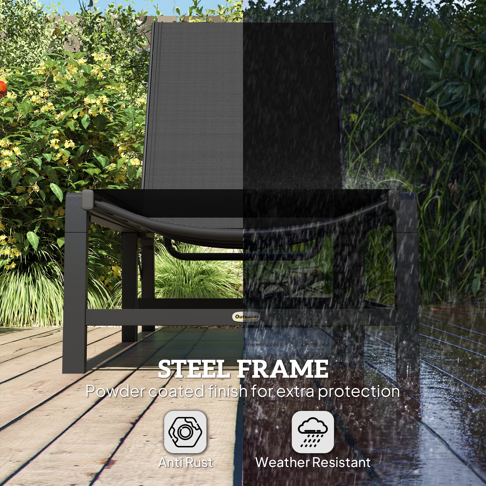 Outsunny Folding Sun Lounger, 5-Position Adjustable Reclining Garden Lounger, Garden Chaise Lounge Sunbed Recliner Chair with Steel Frame for Beach, Porch, Patio, Camping, Black