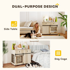 PawHut Dog Crate Furniture on Wheels, Dog Cage with 2 Drawers, Sliding Door, for Medium Large Dogs, Oak Tone