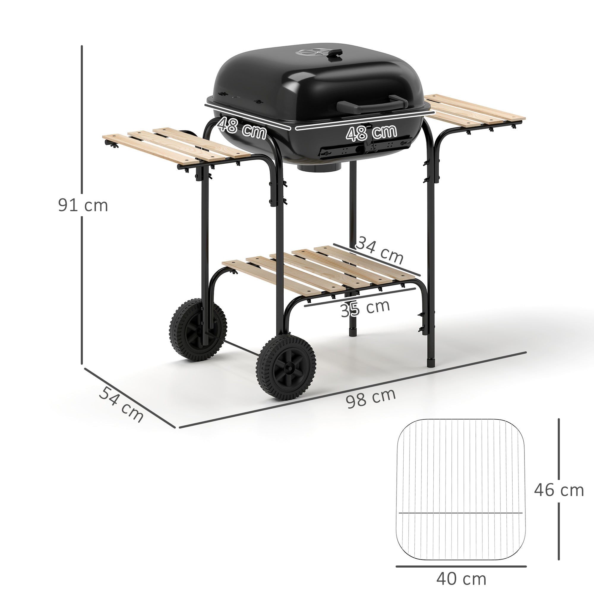 Outsunny Charcoal Barbecue Grill Portable BBQ Grill with 1840 cm√Ç¬≤ Cooking Area, 3 Shelves, Adjustable Vent, Lockable Lid, Wheels for Outdoor Cooking, Garden Party, Black