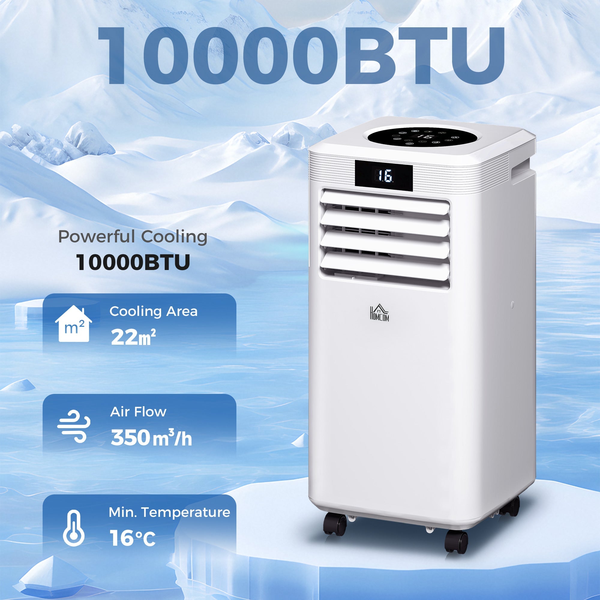 HOMCOM 10000 BTU Air Conditioning Unit, 3-in-1 Portable Air Conditioner, Dehumidifier, Cooling Fan with Remote Control, Digital Display, 2 Speeds, 24H Timer, Window Venting Kit, 22mÂ²