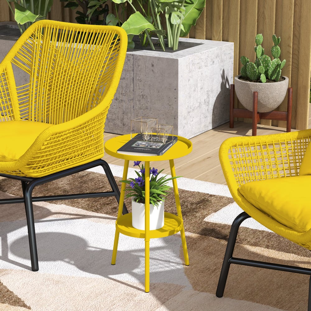 Outsunny Two-Tier Metal Garden Table - Yellow - product image 2