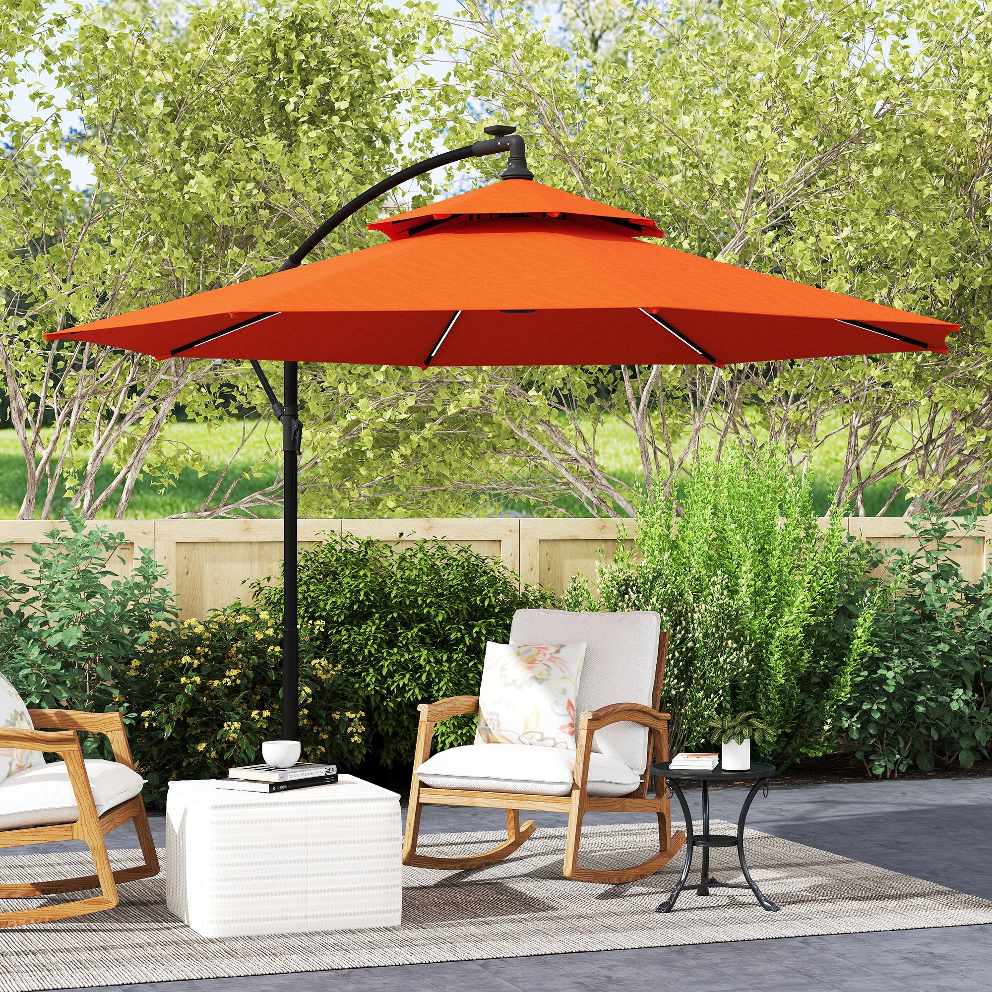 Outsunny 3m LED Light Overhanging Parasol - Orange