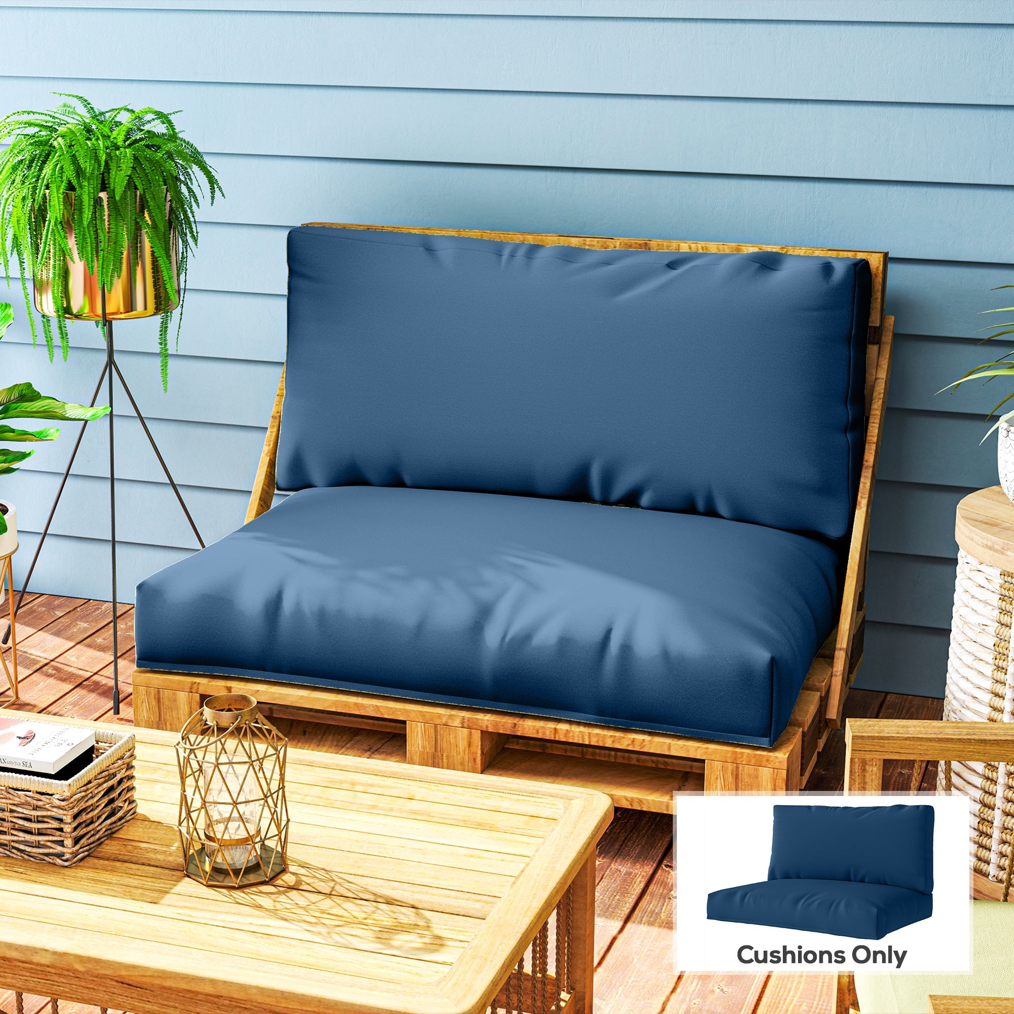 Outsunny Two Piece Seat Pallet and Back Cushions - Navy Blue