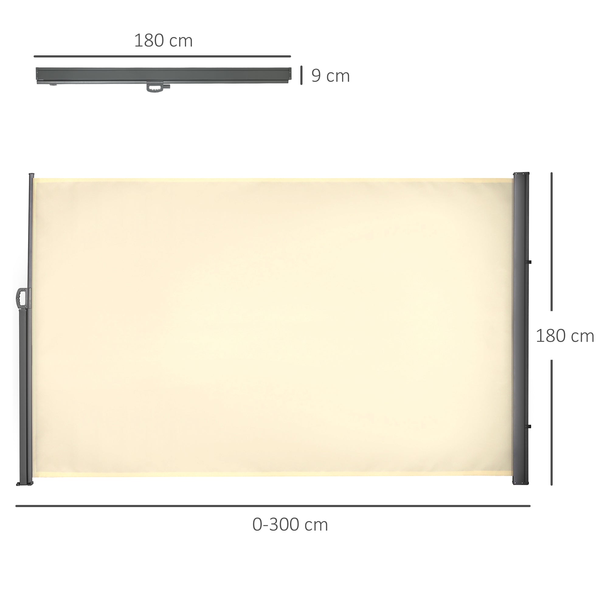 Outsunny Retractable Sun Side Awning Screen Fence Patio Garden Wall Balcony Screening Panel Outdoor Blind Privacy Divider (3x1.8M, Cream White)