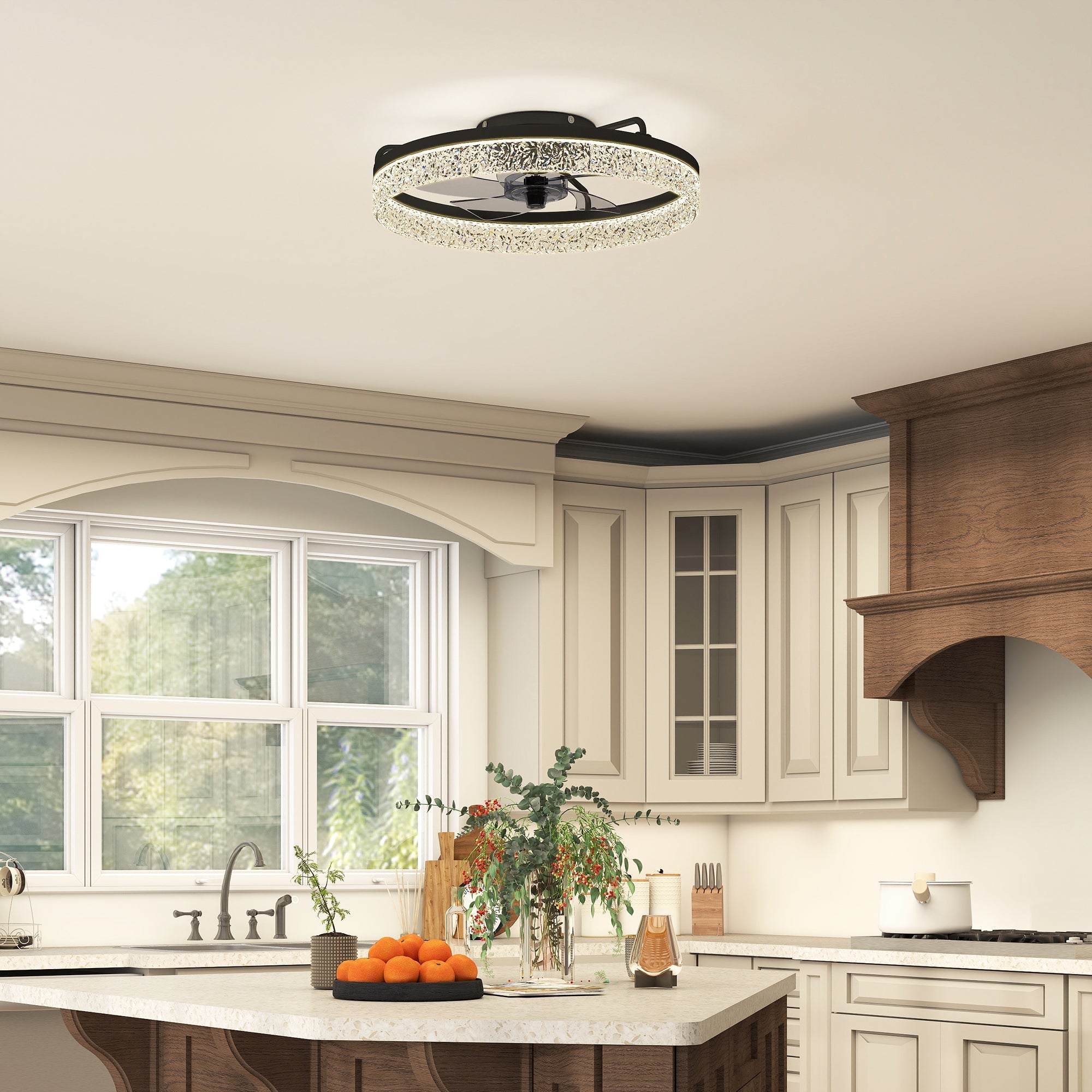 HOMCOM Ceiling Fan with Lights, Dimmable LED Mount Ceiling Fan Light with Remote App Control for Bedroom, Black