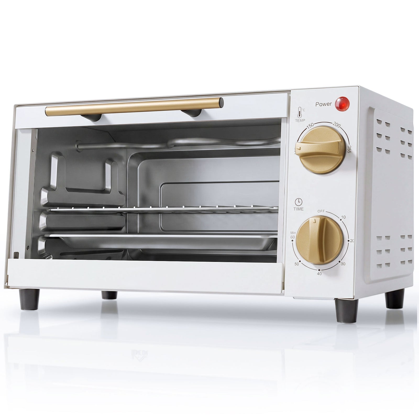 HOMCOM Mini Oven, 9L Countertop Electric Grill, Toaster Oven with Adjustable Temperature and Timer, 750W, White