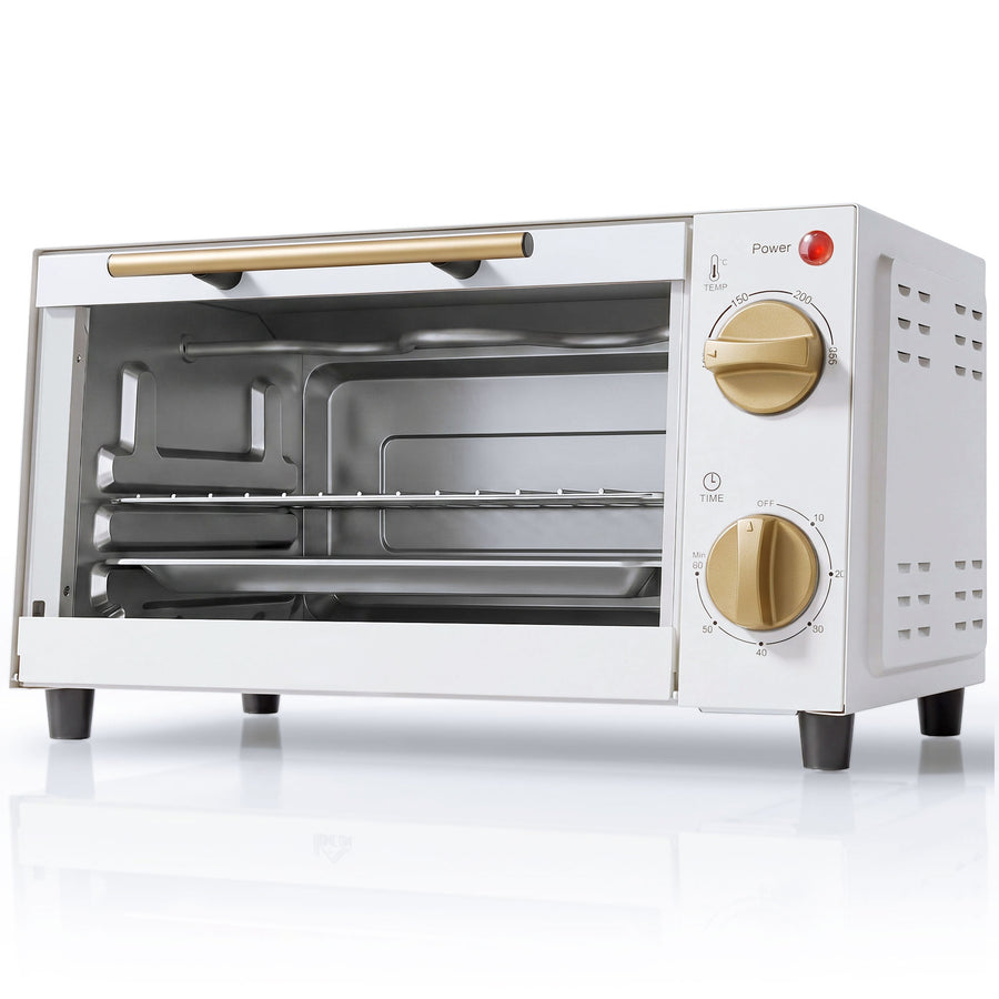 HOMCOM Mini Oven, 9L Countertop Electric Grill, Toaster Oven with Adjustable Temperature and Timer, 750W, White