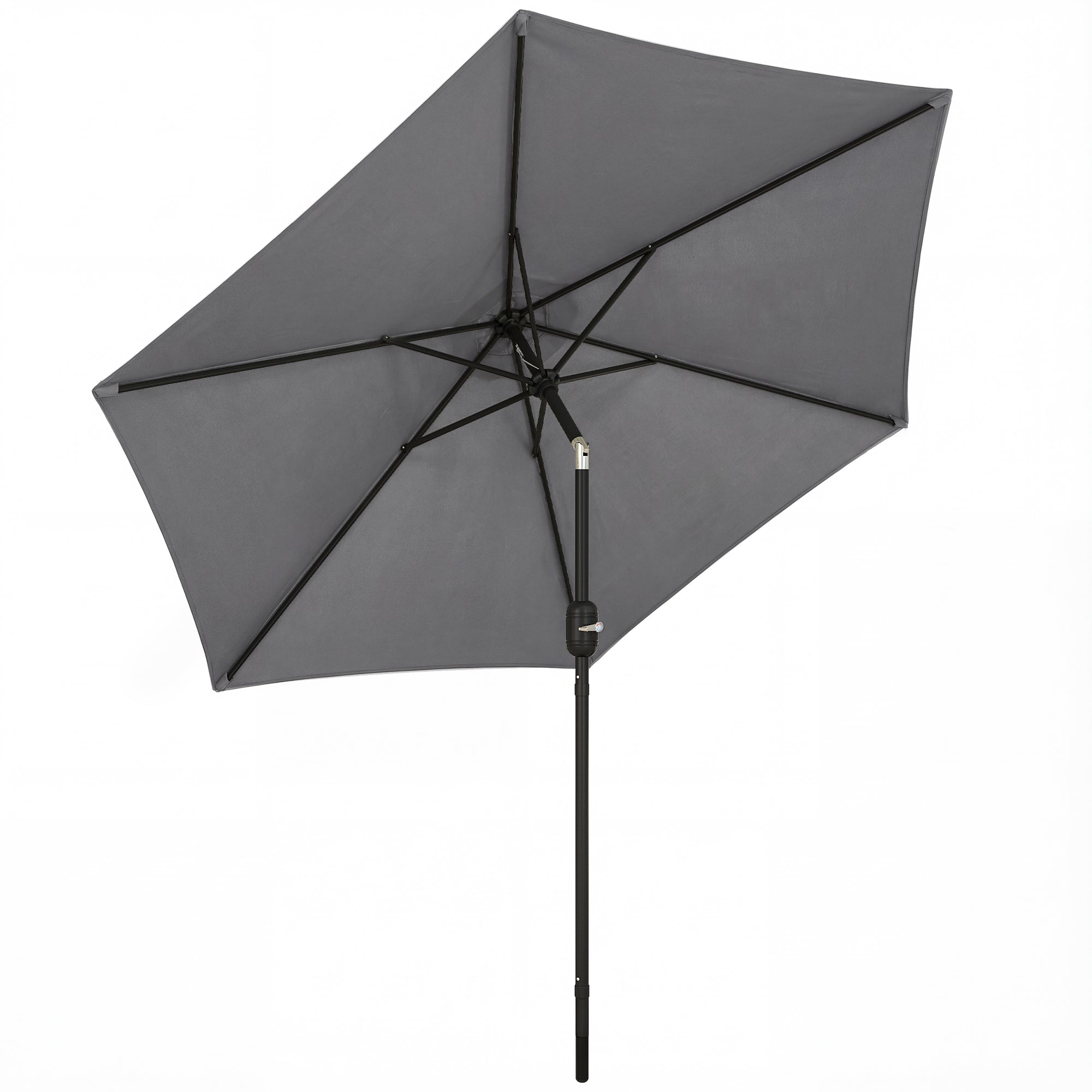 Outsunny 2.6 m Garden Parasol Umbrella with Aluminium Pole, Outdoor Patio Umbrella with Tilt and Crank, Vent, Grey