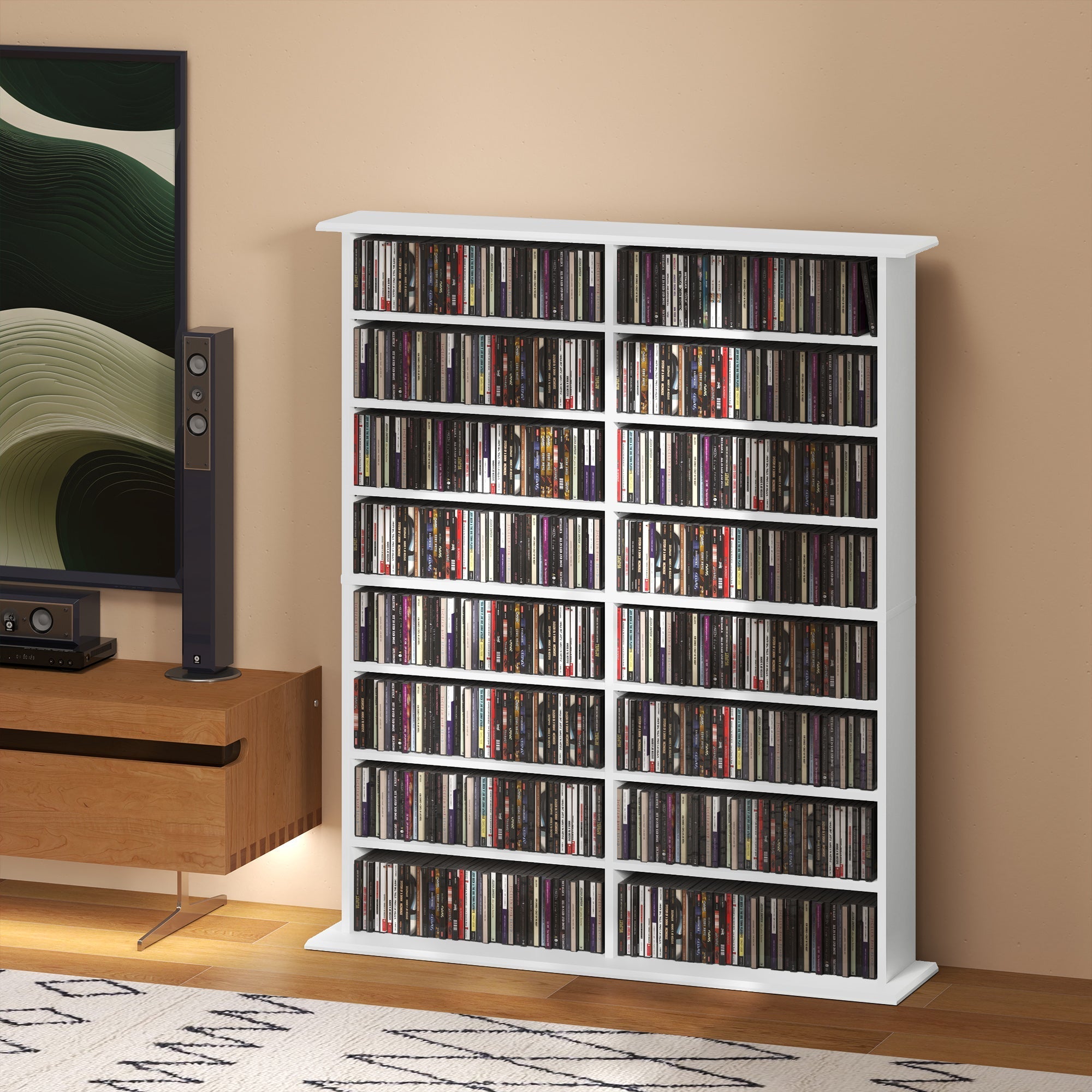 HOMCOM 16-Compartment Media Shelf- White