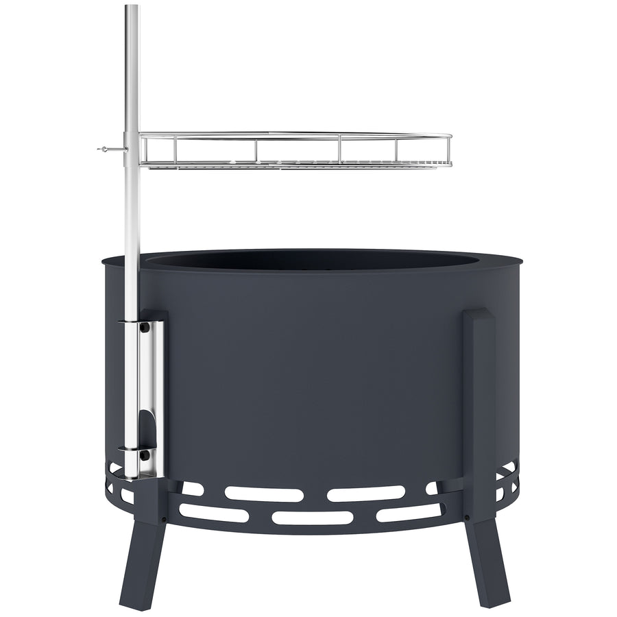 Outsunny Portable Fire Pit, 58 cm Round Firepit with Grill Grate, Fire Bowl with Ash Catcher and Poker, Fire Pit BBQ for Garden Camping Bonfire Picnic, Black