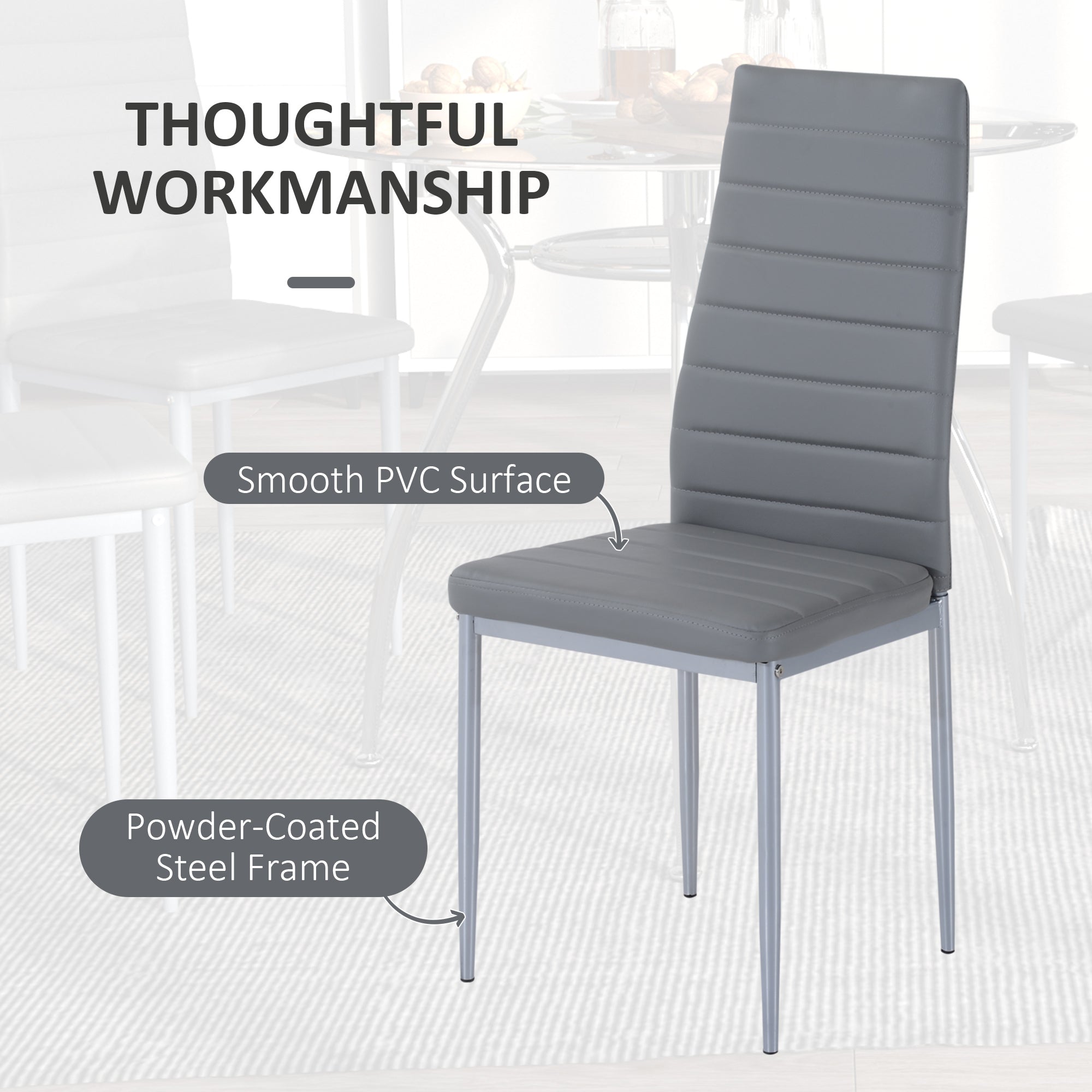 HOMCOM Five-Piece Dining Set, with Padded Chairs and Glass-Top Table - Grey