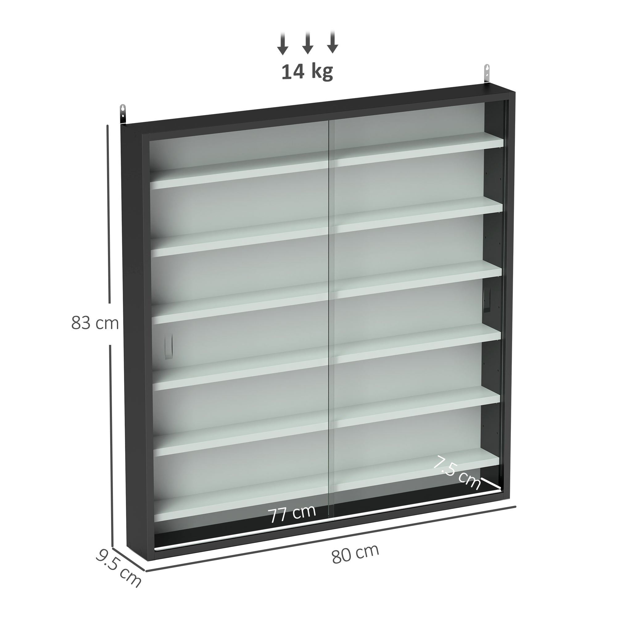 HOMCOM Six Shelf Display Cabinet, with Glass Doors - Black and White