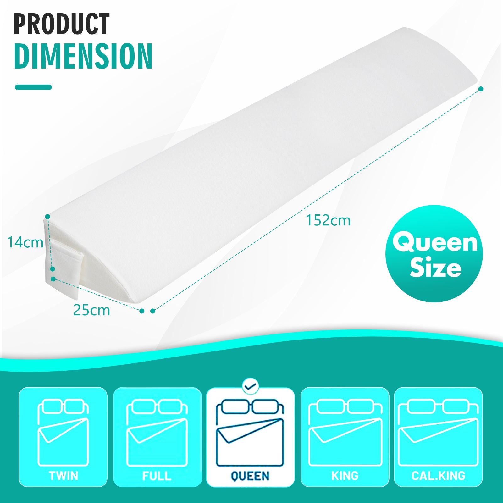 Full/Queen Size Bed Wedge Pillow with Side Pocket-Queen size