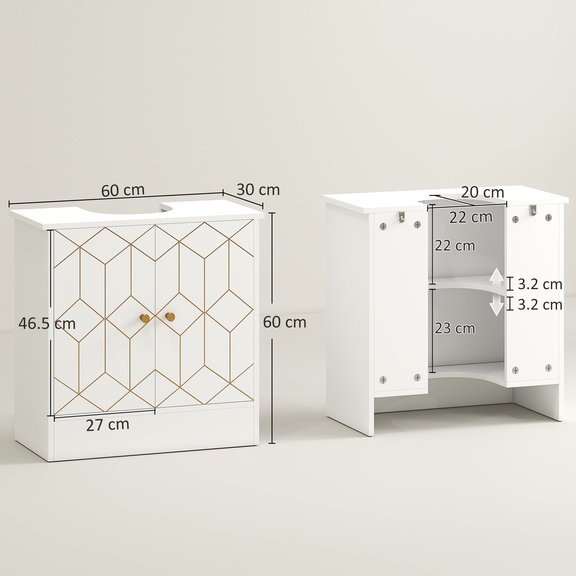 HOMCOM Under Sink Bathroom Cabinet, Under Sink Cabinet with Adjustable Shelf and Open Compartment for Basin with or without Pedestal, 60 x 30 x 60cm, White