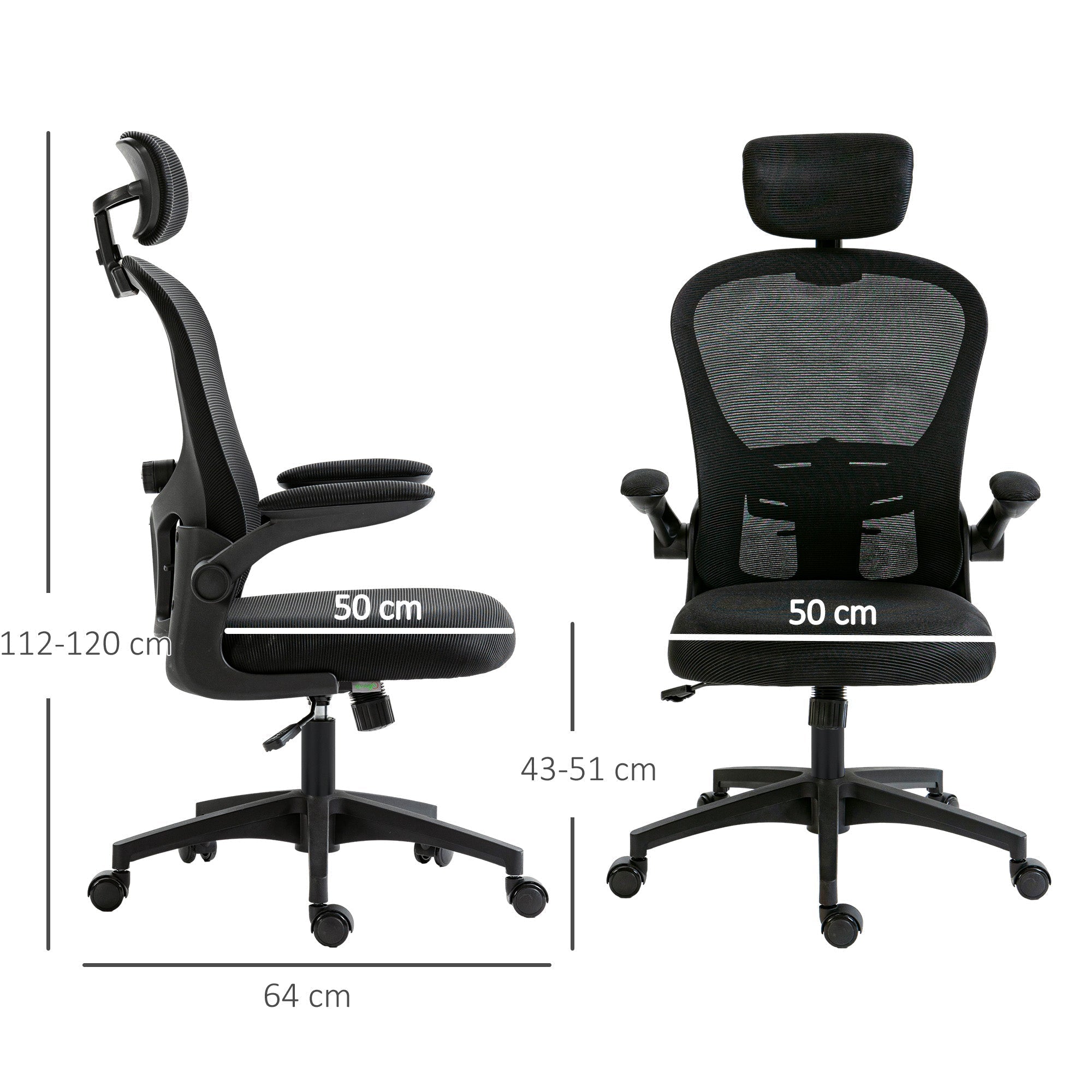 Vinsetto Multi-Adjustable Office Chair, with Lumbar Support, Headrest and Mesh Back - Black