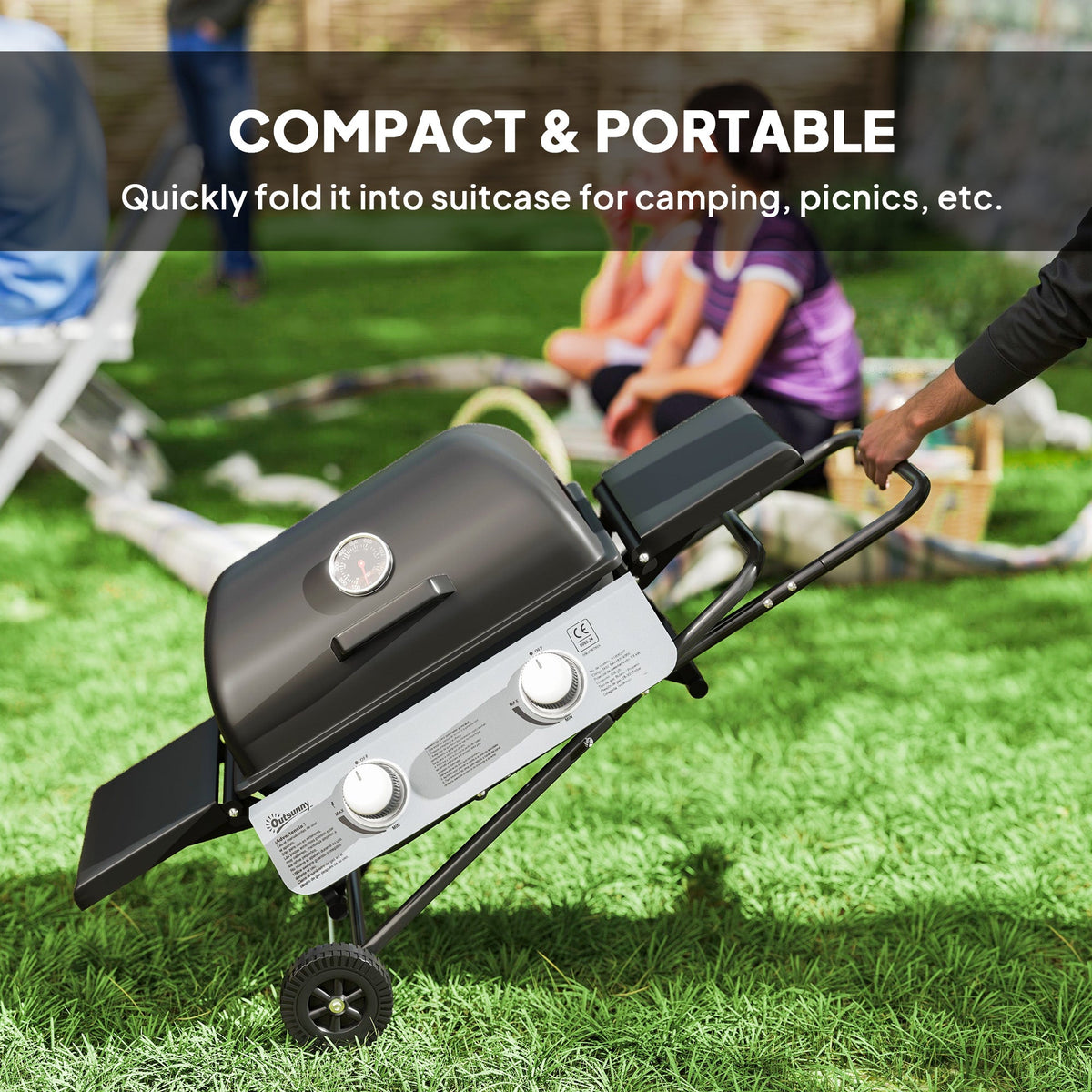 Outsunny Two-Burner Portable Suitcase BBQ in Black