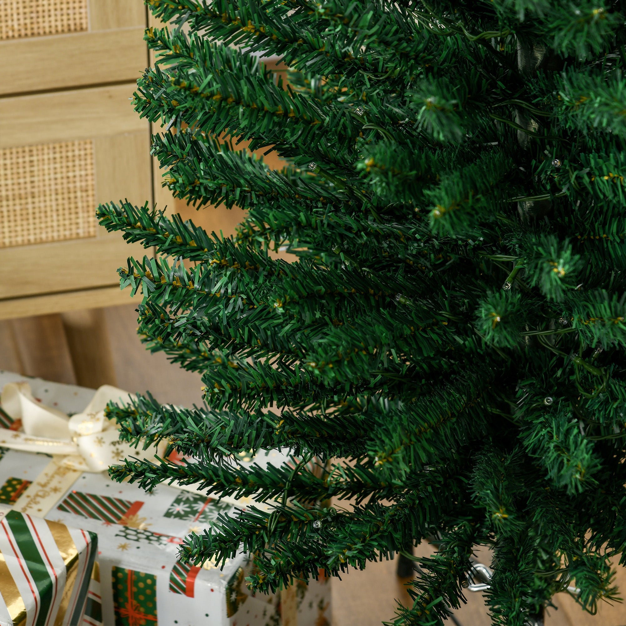 HOMCOM 7.5' Artificial Prelit Christmas Trees Holiday D√É¬©cor with Colourful LED Lights, Pencil Shape, Steel Base