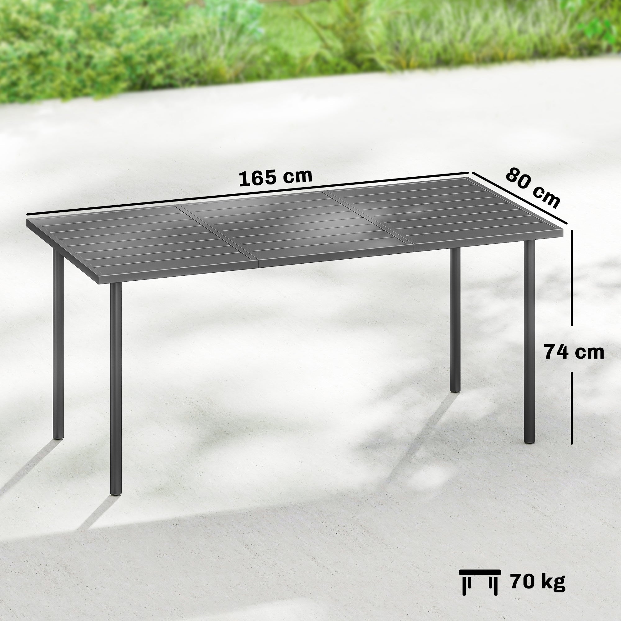 Outsunny Garden Dining Table for 6 Person, 165 x 80 cm Rectangular Outdoor Dining Table with Slatted Top