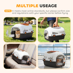 PawHut Plastic Pet Carrier Hard Shell Dog Cat Carrier Max 4 KG Steel Door Feed Bowl Secure Lock 49 x 32 x 31 cm