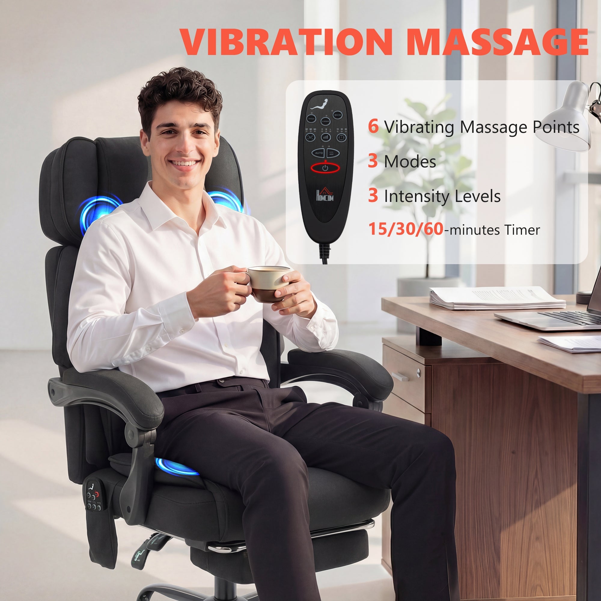 HOMCOM High Back Vibration Massage Office Chair Heated Reclining Computer Chair w/ Adjustable Height, Swivel Wheels, Black